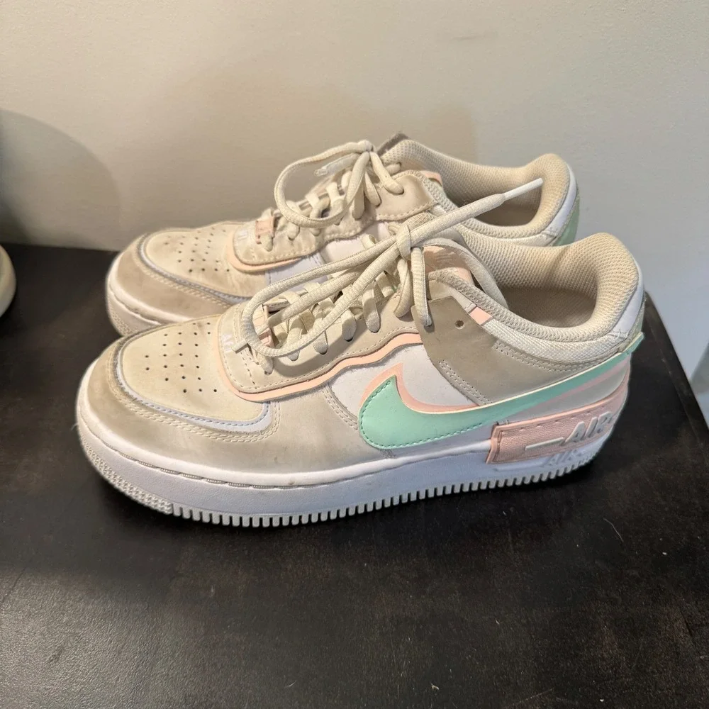 Nike Air Force 1 Shadow Low Top Womens Shoes White‎ Mint Pink Sz 7.5